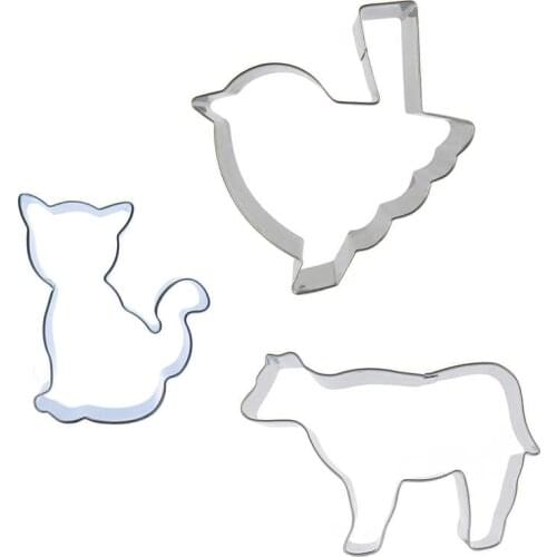 Birds, Cats, Yaks shaped 3 piece biscuit cutting molds, baking tools, cake decorating soft candy tools