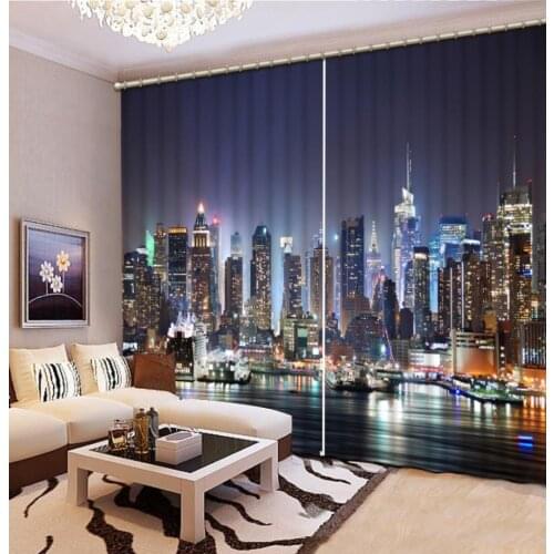Luxury Blackout 3D Curtains For Living room Bedding room Office night view