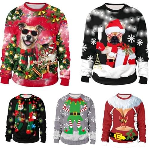 3D Ugly Christmas Sweater Unisex For Holidays Santa Elf Christmas Funny Fake Hair Sweater Autumn Winter Blouses Clothing