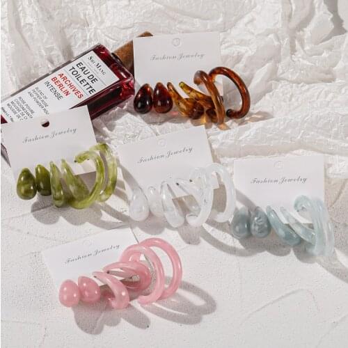 New Korea Colorful Acrylic Vintage Geometric C-Shaped Resin Hoop Earrings Retro For Women Girls Party Travel Jewelry Gifts