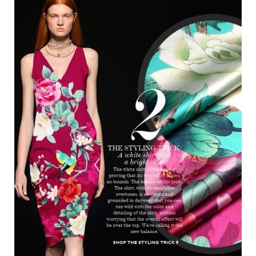 PRINTED SILK STRETCH SATIN 118cm width 19momme Pure Silk Fabric For Sewing Dresses Sewing Accessories MOQ 1.1M