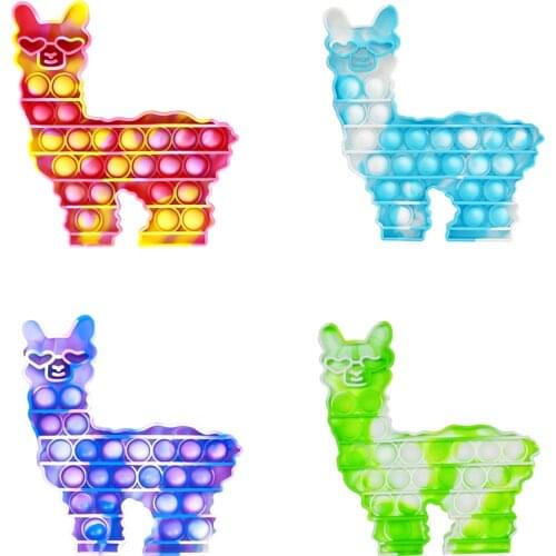 Silicone Tie-dye Alpaca Hair Push Bubble Sensory Toy Rainbow Push Bubble Toy Adu Child Autism Stress Relief Toy