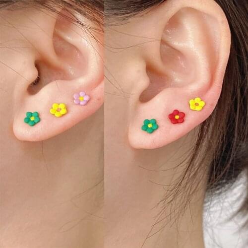 Super Sweet Colorful Geometric Shape Flower Button Daisy Multi Pack Stud Earrings For Women Girl Daily Party Picnic Jewelry