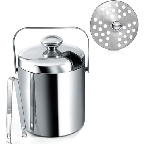 Ice Bucket with Lid, Double-Walled Ice Bucket with Lid, Stainless Steel, 1.3 Liter Insulated Ice Bucket