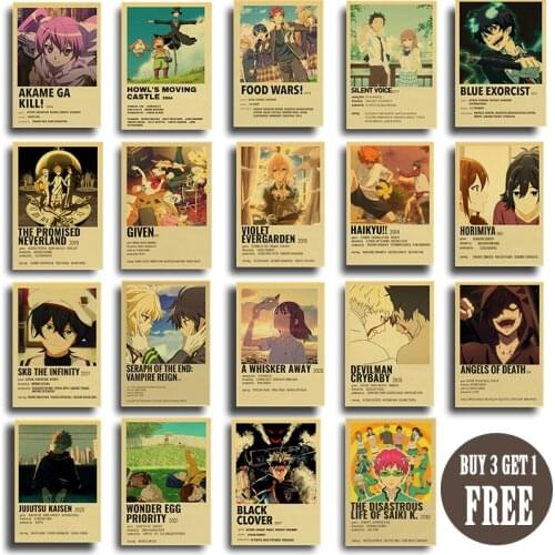 Vintage Anime Series Food Wars/Your Name/Haikyu!!/Bleach Retro Kraft Paper Poster For Wall Art Home Decor Living Room Pictures