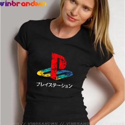 Vintage PS Logo T shirt Xbox Game playstation T-shirt Ladies Brand apparel Tee shirt Hip Hop Short Sleeve Cotton Camiseta Mujer