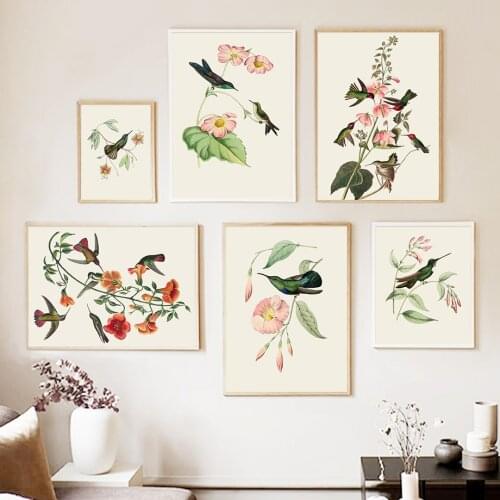 Vintage Hummingbird Watercolor Bird Wall Art Canvas Painting Nordic Posters And Prints Wall Pictures For Living Room Home Decor