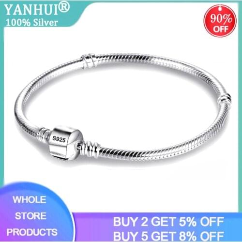 Hot Sale With Certificate Original 925 Sterling Silver Fine 3mm Snake Chain Bracelets DIY Charms Beads Fitting Jewelry Gift