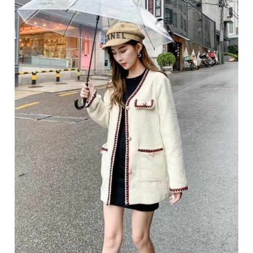 Womens Fashion Autumn Round Collar Long Sleeve Loose Jacket Casual Tweed Coats