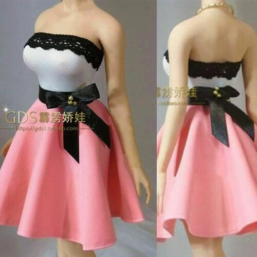 PL155 1/6 Scale Female Clothes Pink Swing Skirt Hepburn Style Dress White Top Fit for 12'' Action Figure Body Clothing Accessory