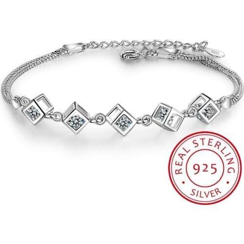 925 Sterling Silver Cube Box Bracelets & Bangles New Fashion Bracelet For Women sterling-silver-jewelry