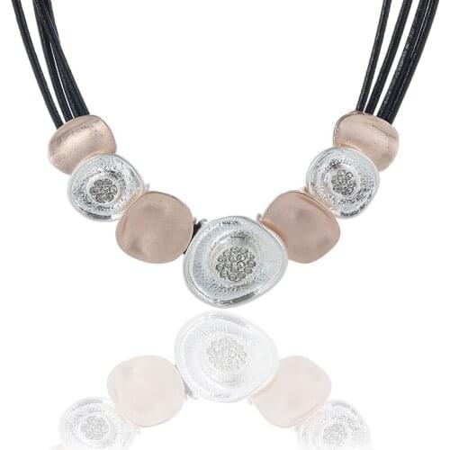 ELOYHI Women Necklace Geometric Rhinestone Top Quality Double Collar Leather Choker For Lady Punk Trendy Neckalce&Pendants Gift