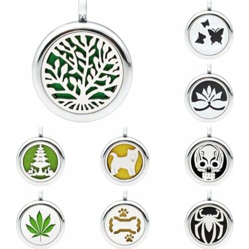 Tree of life Diffuser necklace Perfume essential oil Diffuser locket 25mm Aroma pendant necklace jewelry 1 pad random as gift
