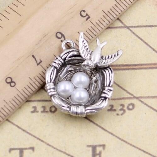 10pcs Charms Swallow birds Nest Eggs 24x19x8mm Tibetan Silver Color Pendants Antique Jewelry Making DIY Handmade Craft Pendant