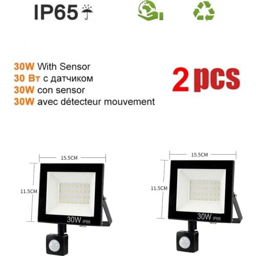 2 pcs 220V 10-100W LED FloodLight Spotlight Exterior Street wall reflector LED LED Night Light PIR Motion Sensor Lamp Auto On/ O