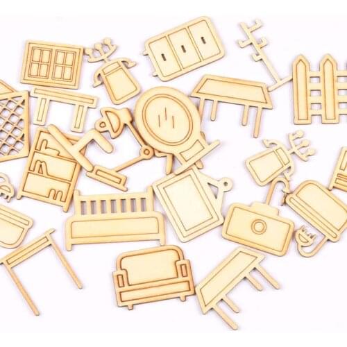 20pcs Random Mixed Bookshelf/bed/sofa Furniture Pattern Wood Craft Supplies Embellishments DIY Scrapbooking Wooden Home Decor
