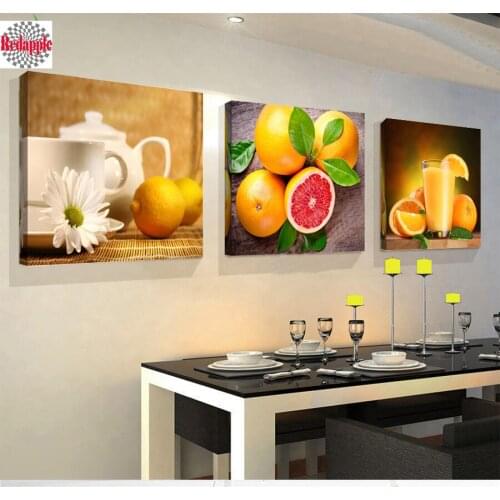 3pcs/set Diamond Embroidery Painting 3D Full Drill 5d Diamond Mosaic Cross Stitch Fruit Pictures DIY Kitchen Decor wall painting