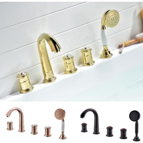 5 Holes widespread Roman tub shower Faucet Crystal bathtub Mixer tap with handshower Rose gold /gold /Antique orb/Chrome option