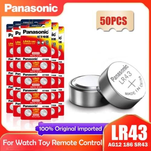 50PCS Panasonic LR43 AG12 186 1.5V Alkaline Battery 386 SR1142 LR1142 SR43 Button Cell Coin For Watch Calculator Control Remote