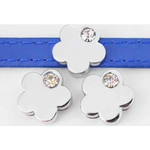 8mm Flat Hole Crystal Flowers Slide Charms Slide Beads DIY Accessories Handmade Jewelry For Bracelets Key Chains Pet Collar