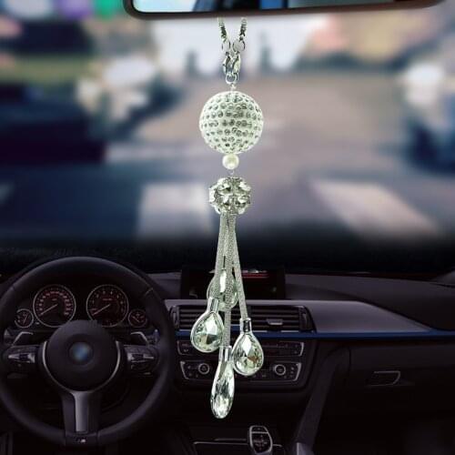 Car Rear View Mirror Pendant Metal Crystal Ball Diamond Decorative Suspension Hanging Ornaments Car Interior Styling for Gifts