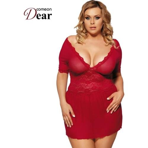 Comeondear Nighties For Women Sexy Plus Size Lingerie Porno V-neck Ropa Interior Tallas Grandes Red Lingerie Femme RJ70335