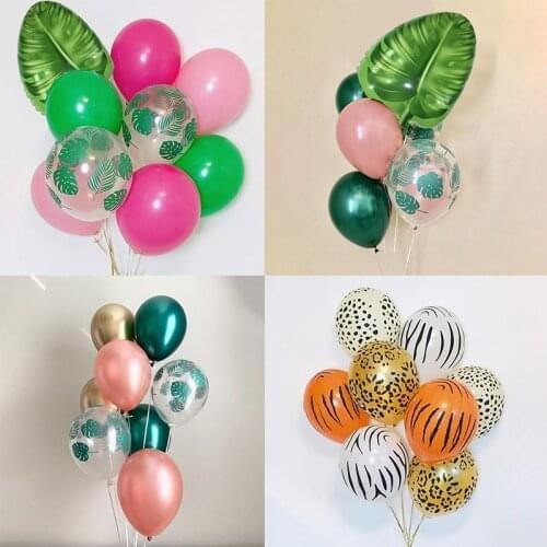 CYUAN 20pcs Hawaii Tropical Party Palm Leaf Latex Balloon Safari Party Birthday Wedding Decor Green Ballons Wild Animal Party