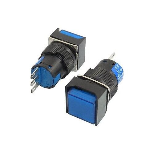 DC 30V 5A 1NO 1NC Momentary Blue Square Push Button Switch