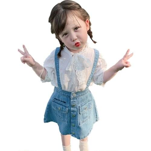 Baby Girl Clothes Set Cotton Infant Toddler Girls Sweet shirt+Denim suspender skirt 2PCS Summer Clothing sets Outfit 1-8Y