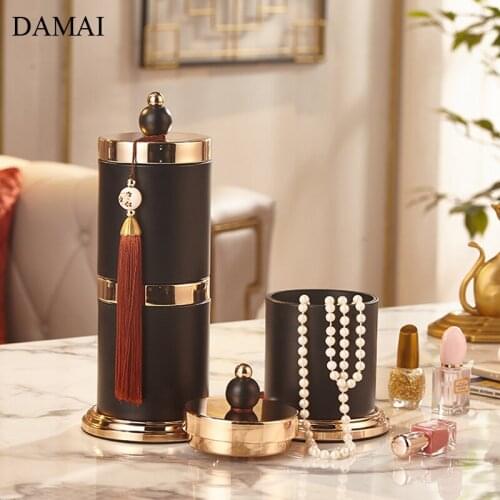 Chinese Vintage Metal Storage Jars with Lid Electroplating Process Jewelry Necklace Jar Office Desktop Organizer Home Decoration
