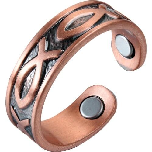 Oktrendy Adjustable Copper Ring Men Vintage 12 Constellation Health Magnetic Rings Arthritis Pure Copper Open Cuff Rings for Men