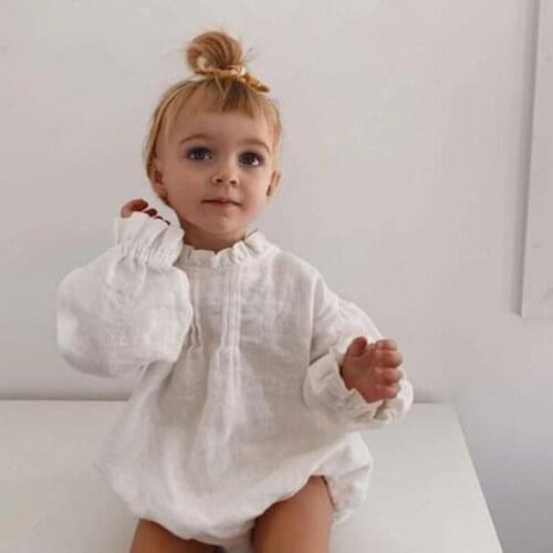 2021 Baby Girl Clothes Cotton Long Sleeve Baby Romper For New Born cotton Linen Playsuit Photo Props Infant Outfit
