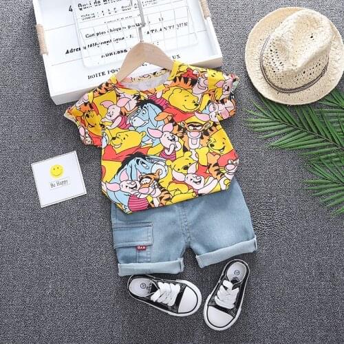 Toddler Baby Boys Clothing Sets Brand Cartoon Bear Cotton T-shit + Short Jeans For Children Summer Boys Girl Clothes Kids Set