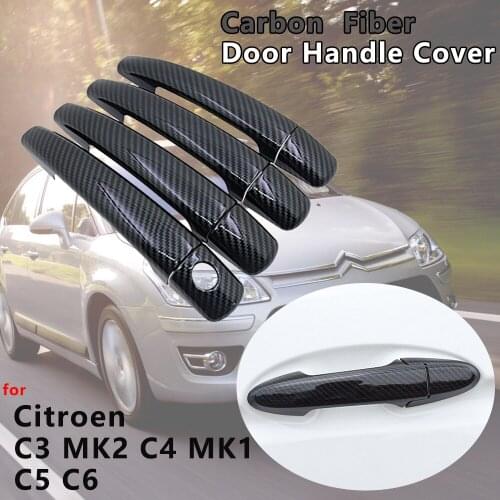 Carbon Fiber Door Handle Cover Catch Trim Protect Exterior Car Accessories for Citroen C3 Mk2 C4 Pallas Triomphe Quatre C5 C6