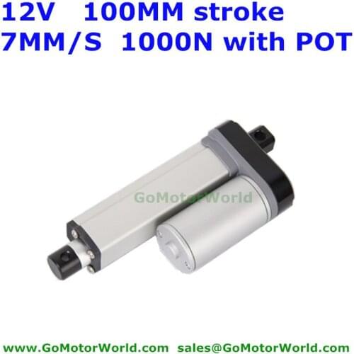 12V 100mm 4inch stroke 7mm/s speed 1000N 100KG load DC linear actuator with Potentiometer signal feedback Waterproof IP 65
