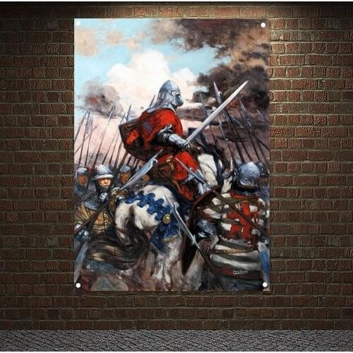 Masonic Knight Templar Flag Banner Wall Art Medieval Warrior Armor Posters Hang on the wall 4 grommets Custom Flag indoor Decor