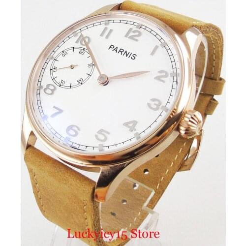 PARNIS Dress Mechanical 44mm 6497 Movement Hand Winding Men Wristwatch Black Dial