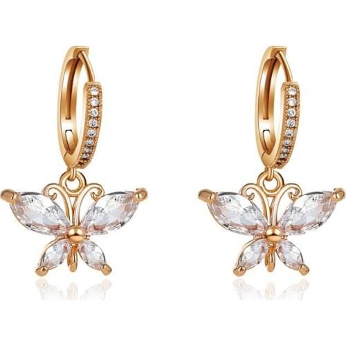 Fashion Crystal Butterfly Hoop Earrings for Women Girl Cute Party Wedding Dangle Earrings Jewelry Gifts