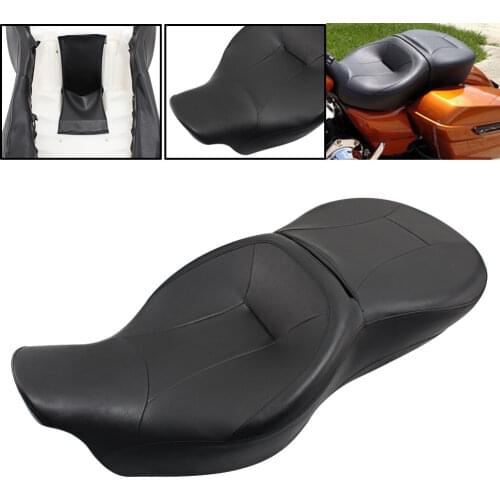 Motorbike Black Leather Hammock Rider Passenger Touring Seat Two-Up Seat Pillion For Harley Touring Tri Glide Models 2014-2020