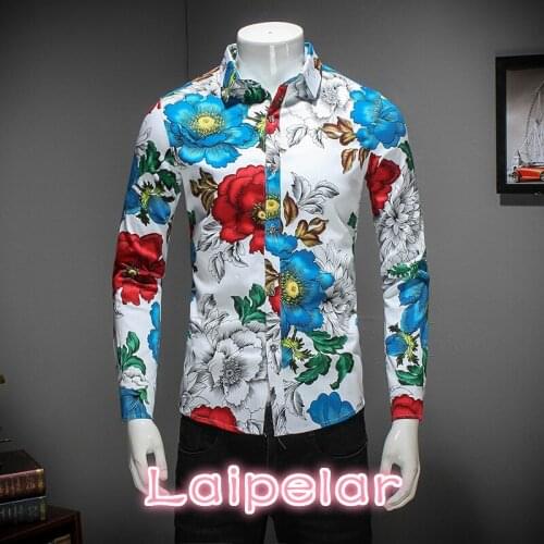 New Men Shirt Brand Clothing Spring Slim Fit Casual Shirt Mens Long Sleeve Turn Down Collar Men Floral Shirt Men Blouse 5XL