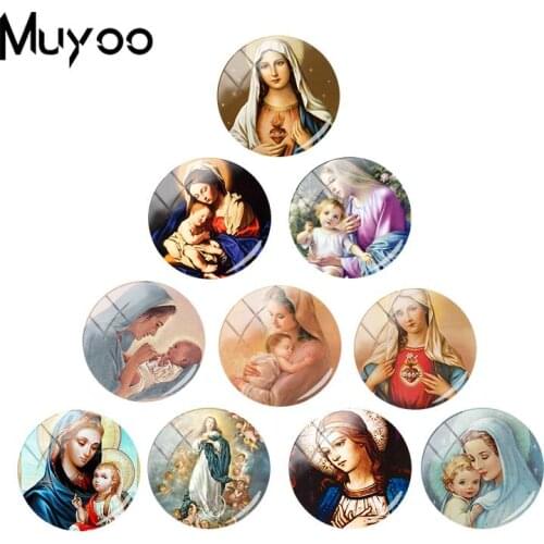 2018 New Mary Mother Of God Jewelry Glass Dome Cabochons Hand Craft Blessed Virgin Mary Pentagram Cabochon