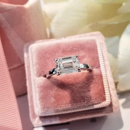 RandH 9*7mm 2.5ct DEF Color VS Emerald Cut 14K White Gold Luxury Solitaire Engagement Moissanite SiRing For Women