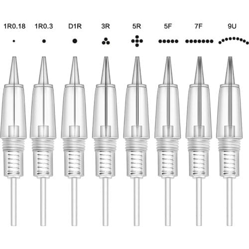 30PCS Disposable Tattoo Needle Cartridges 1R 3R 5R 3F 5F 7F For Permanent Makeup Microblading Machine Pen Screw Mouth