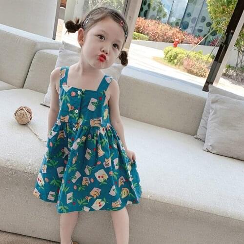 Girls dress new sleeveless suspenders summer baby princess dress children floral skirt