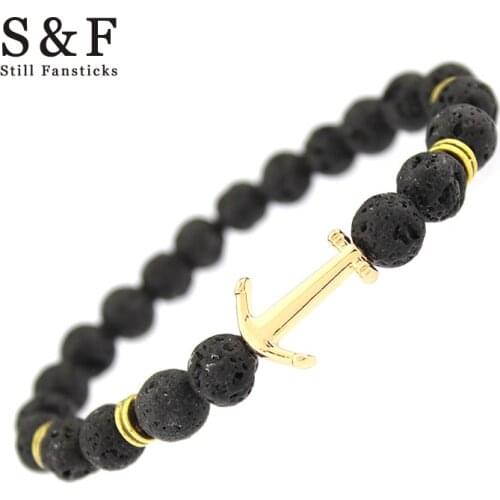 Natural stone Alloy Anchor Bracelet Men Jewelry Bracelets For Women Pulseira Masculina Bangles Feminina Erkek Bileklik Viking