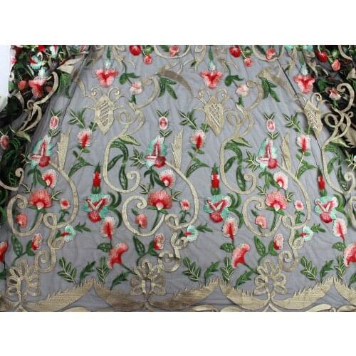 Luxury court style Floral Embroidered Fabric Bridal Wedding Dress Gowns Making DIY sewing by Yard