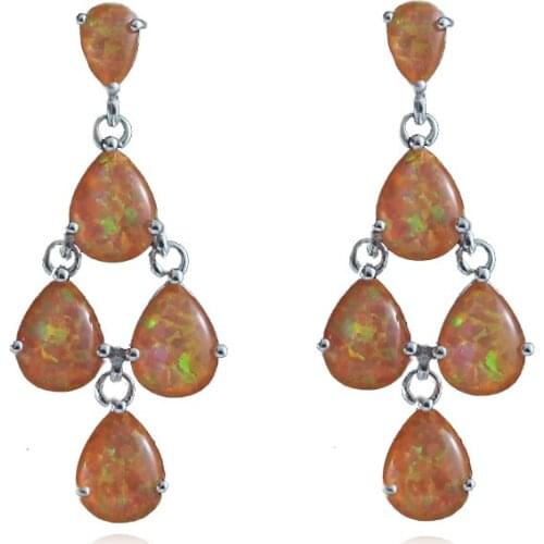 New Arrival Orange Fire Opal Stones Silver Plated Ear Stud Earrings OE296