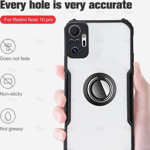 Silicone Edge Acrylic Back Cover For Xiaomi Redmi Note 10 9 8 7 pro max redmy note 10s 9s 7s 9t 8t Shockproof Stand Ring Cover