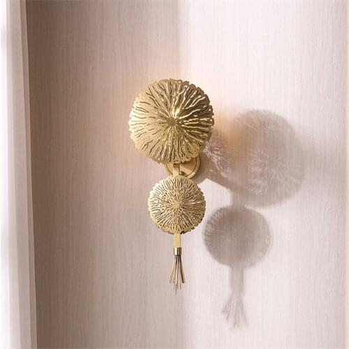 Modern American luxury gold wall lamps all copper lotus leaf lamps study aisle living room corridor wall sconces lights fixtures