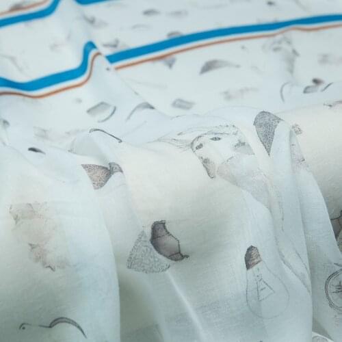 Cute cat print cotton yarn fabric, thin, soft and sheer, sewing for dress, skirt, blouse, scarf, craft by the piece(99cm*145cm)